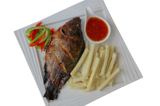 Fried whole tilapia with Yam